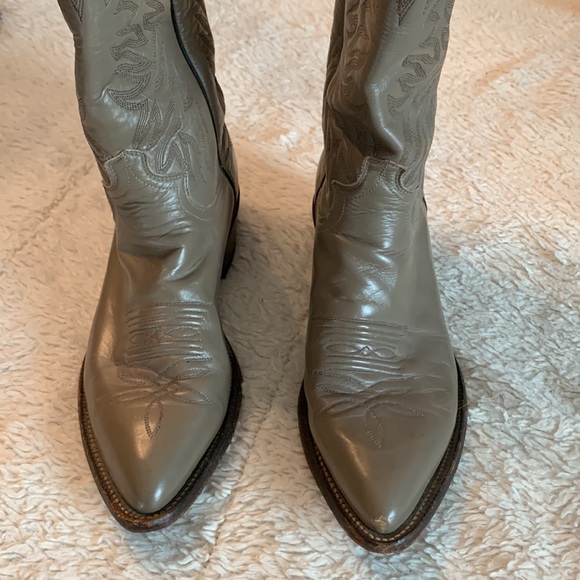 Justin Cowboy Boots Gray Leather Round Toe Size 7.5 - Picture 3 of 10